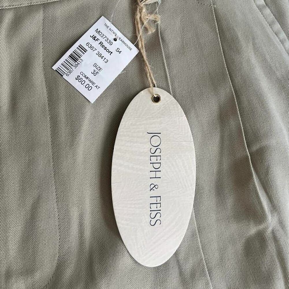 Joseph & Feiss Shorts Men's Sz 38 Khaki 100% Silk Chino Pleated Resort Vacay NWT - Picture 11 of 15